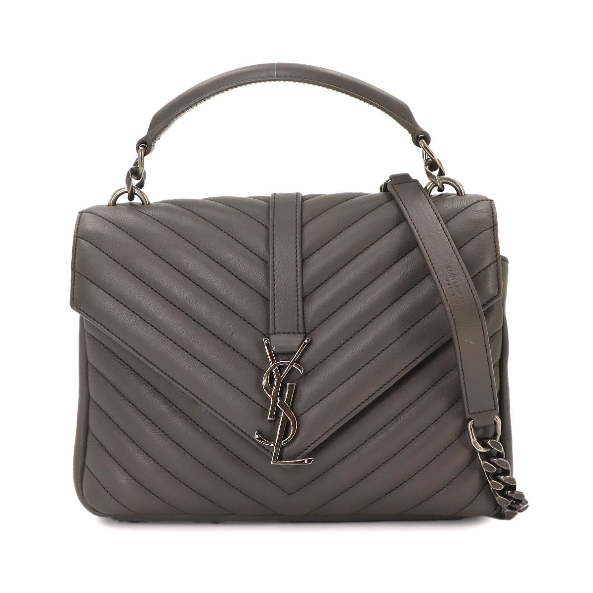 College 2way Hand Chain Shoulder Bag Leather Gray 428056
