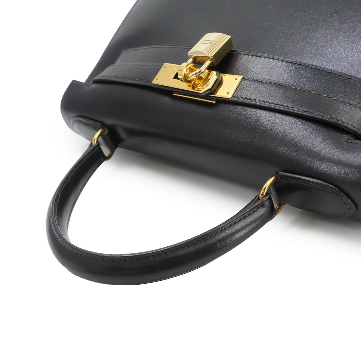 Kelly 28 Box carf Black 2way Hand Shoulder Bag Purse