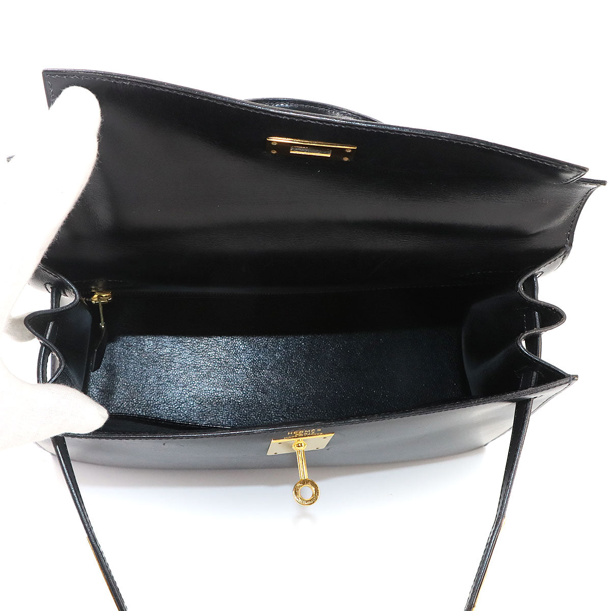 Kelly 28 Box carf Black 2way Hand Shoulder Bag Purse