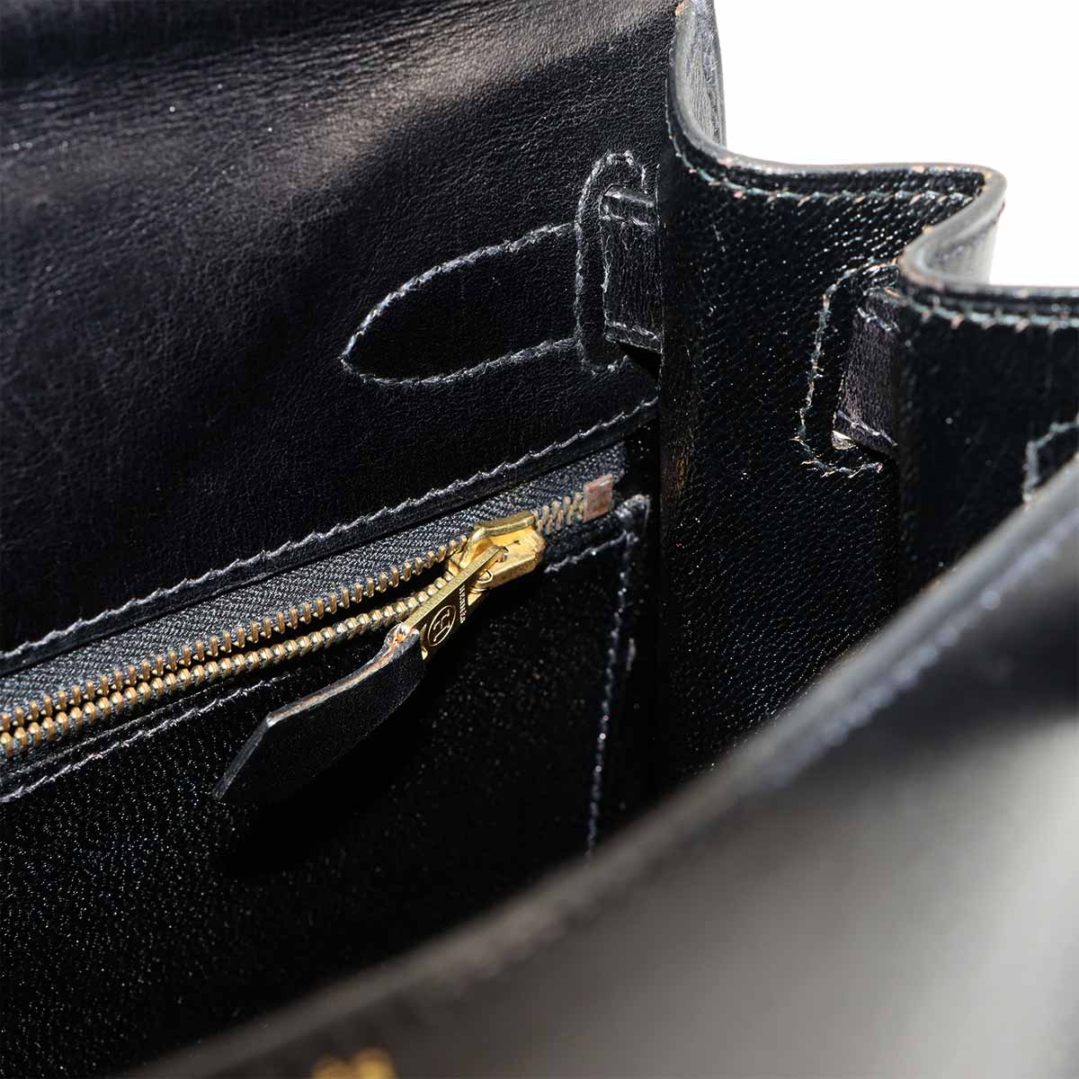 Kelly 28 Box carf Black 2way Hand Shoulder Bag Purse