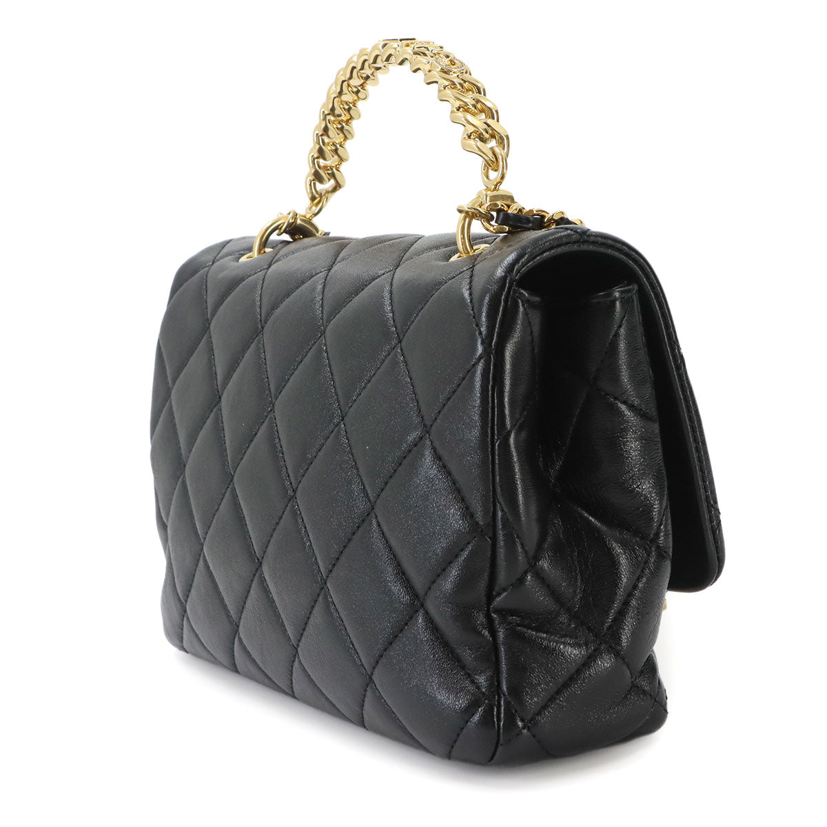 Matelasse Hand Shoulder Bag Leather Black Purse