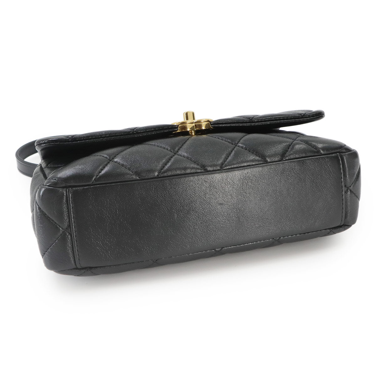 Matelasse Hand Shoulder Bag Leather Black Purse