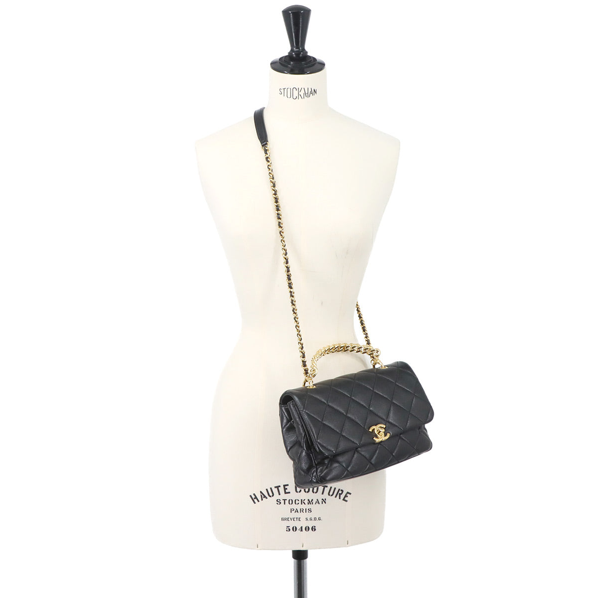 Matelasse Hand Shoulder Bag Leather Black Purse