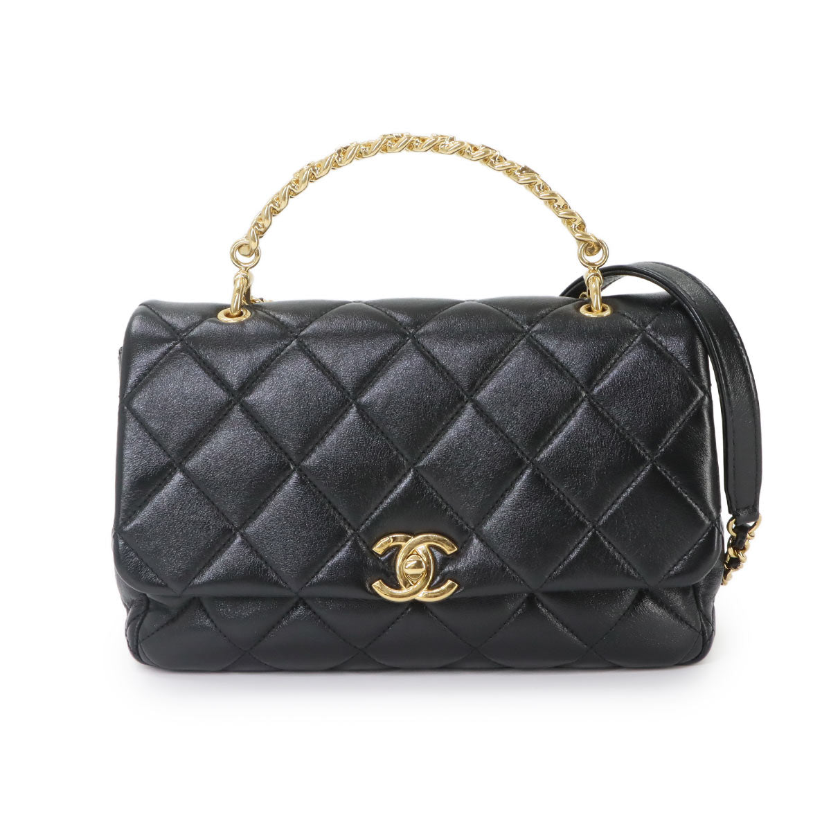 Matelasse Hand Shoulder Bag Leather Black Purse