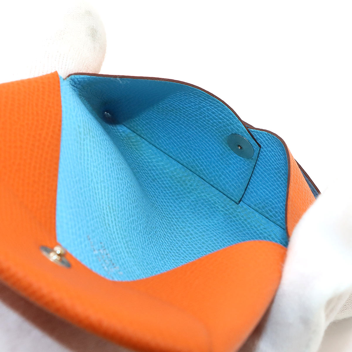 Calvi Verso Card Case Veau Epsom Orange Celeste Purse 90336814