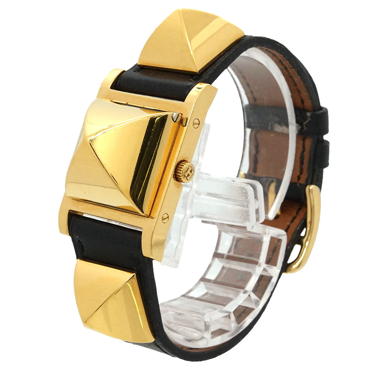 Medor Vintage pyramid Gold studs Quartz White Dial Ladies