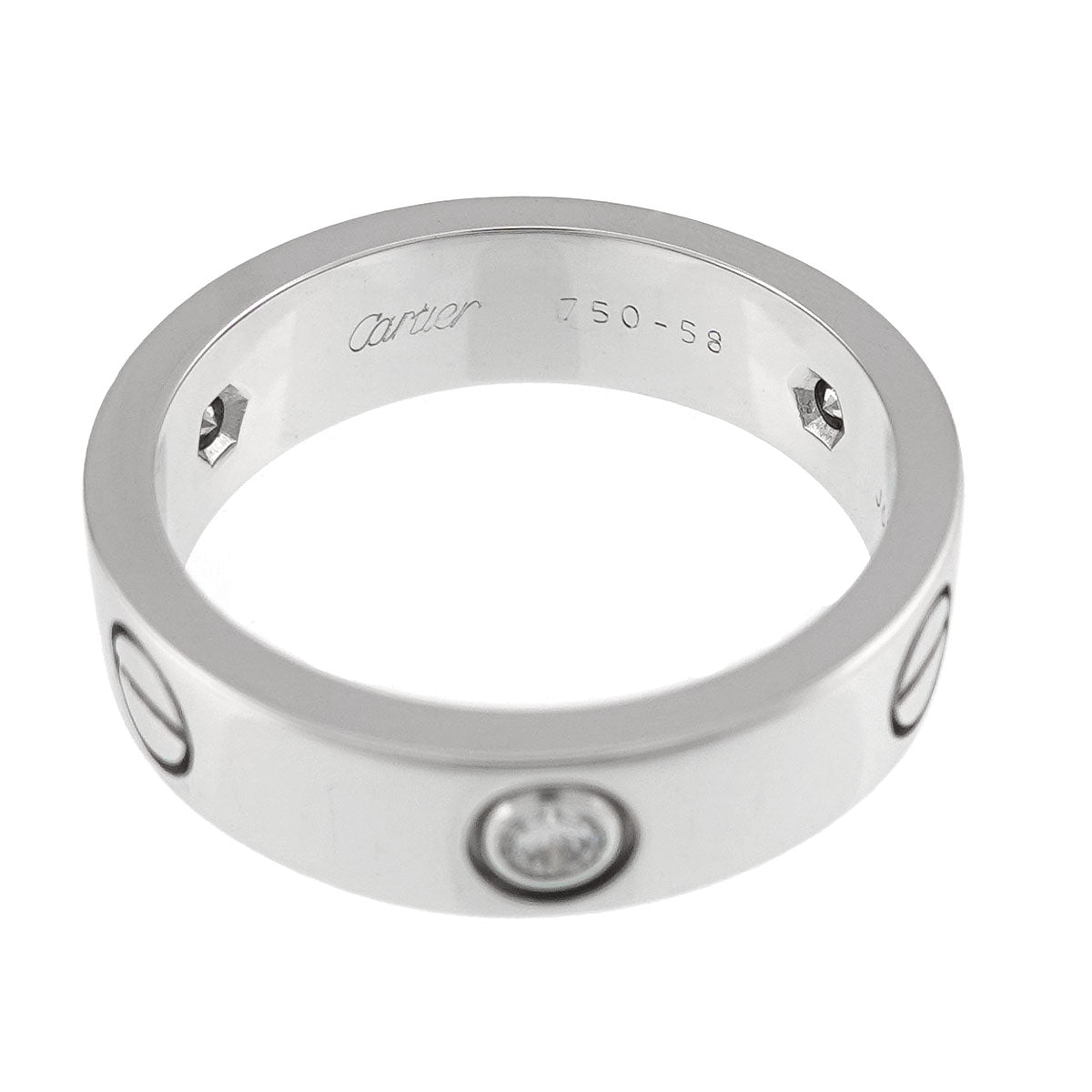 Love Ring Half Diamond 3P 18K White Gold 750 size58 7.75-8(US)