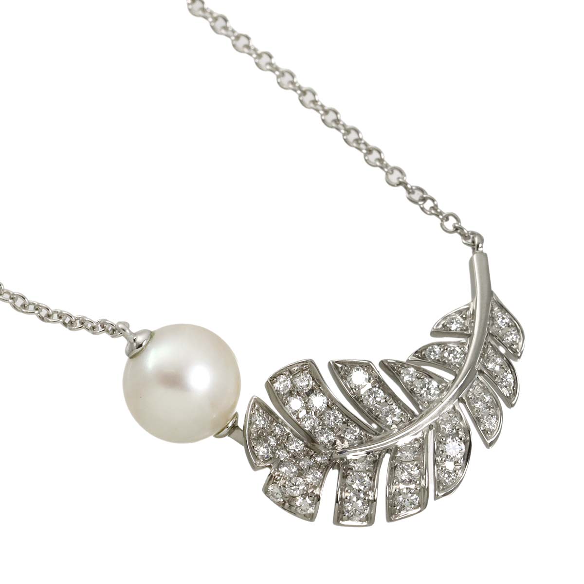 Diamond Akoya Pearl 8.5mm Necklace 18K White Gold 750