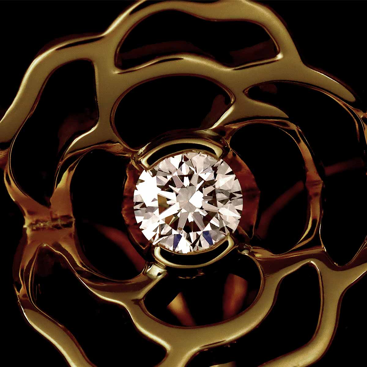 Camellia Diamond Ring 18K Yellow Gold 750 Size53 6.25-6.5(US)