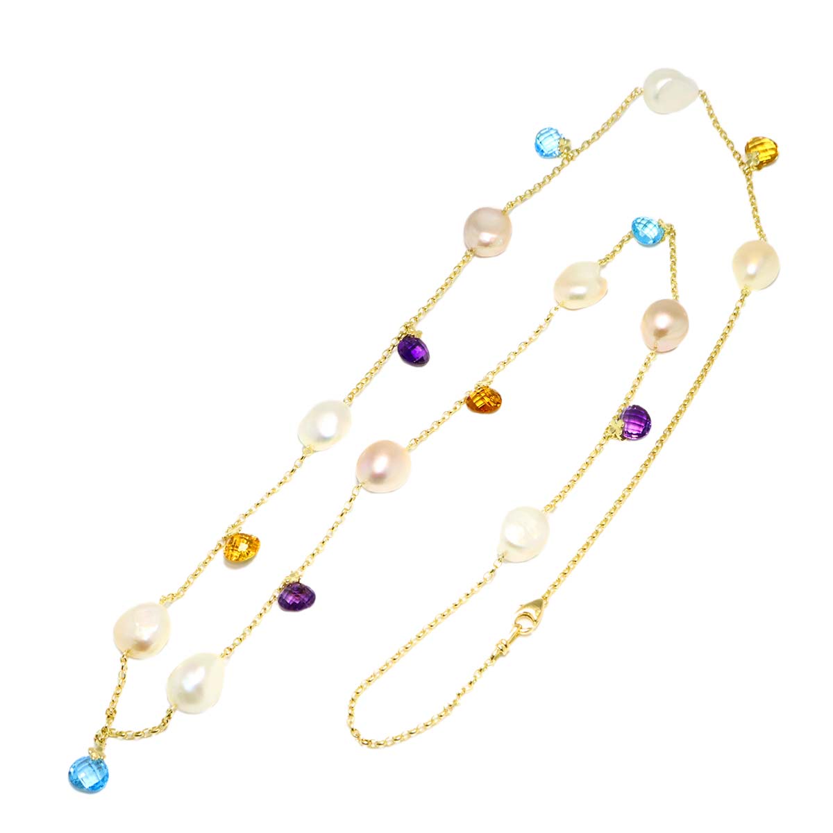 Baroque Pearl Multi Stone Necklace 18K YG 750