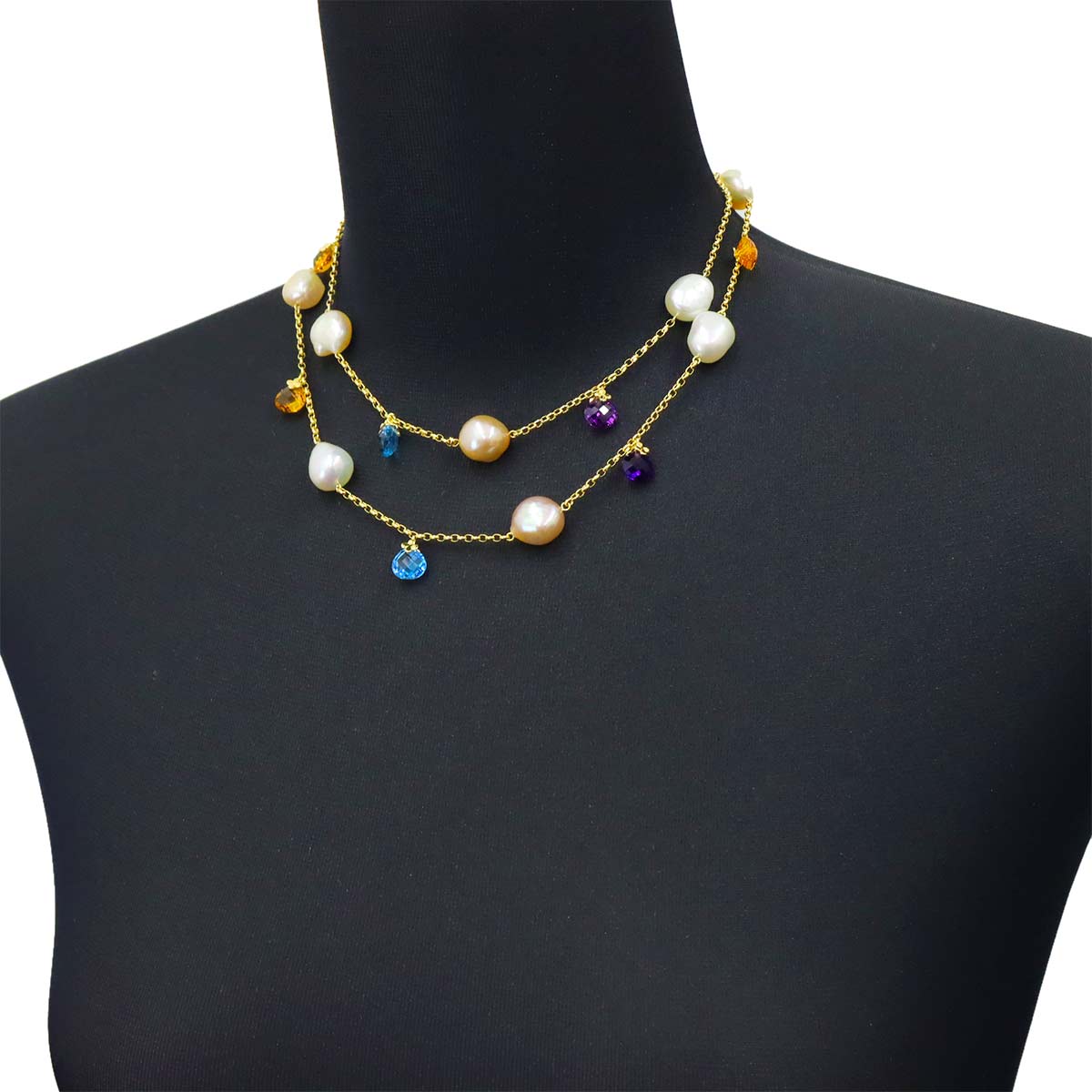 Baroque Pearl Multi Stone Necklace 18K YG 750