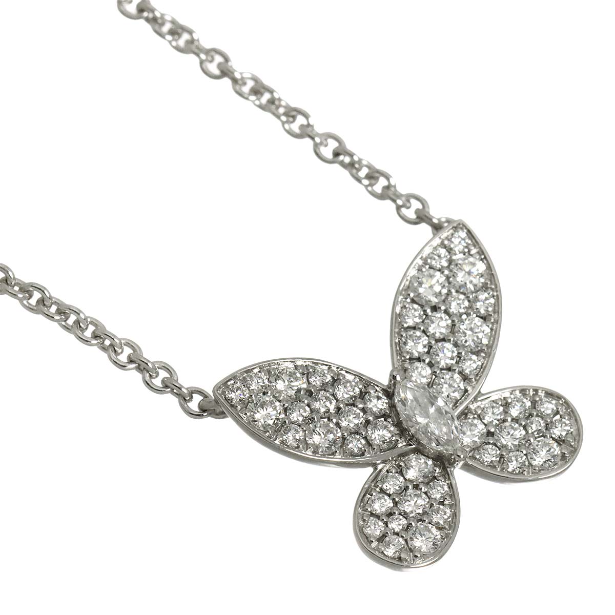 Butterfly Pave Diamond Necklace 18K WG 750