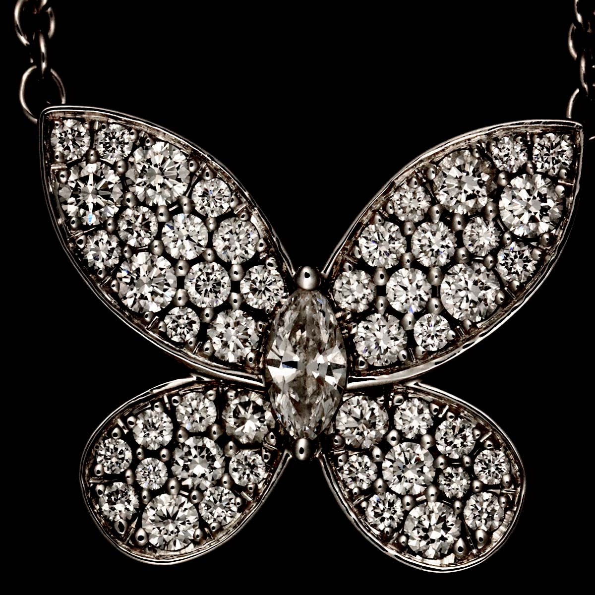 Butterfly Pave Diamond Necklace 18K WG 750