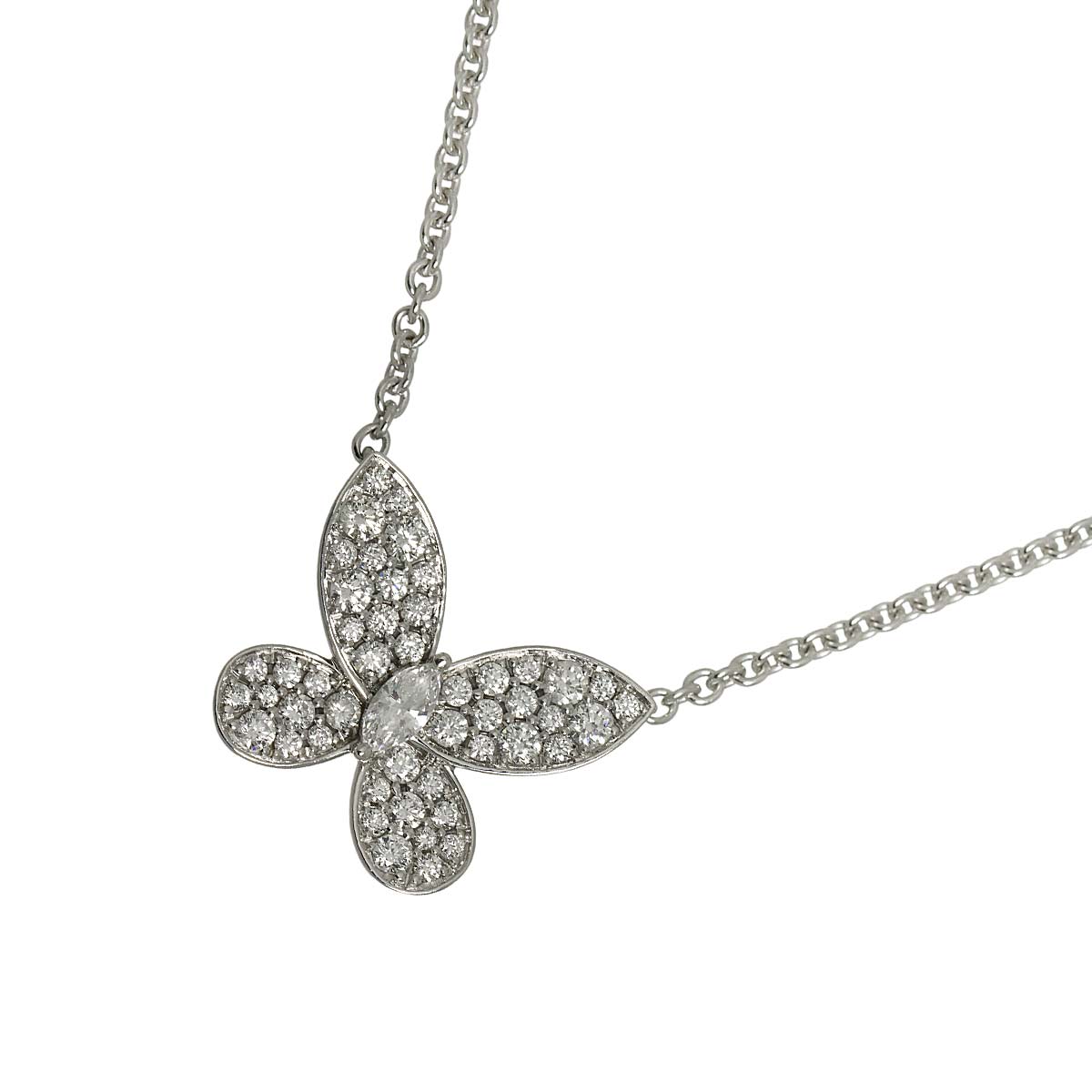 Butterfly Pave Diamond Necklace 18K WG 750