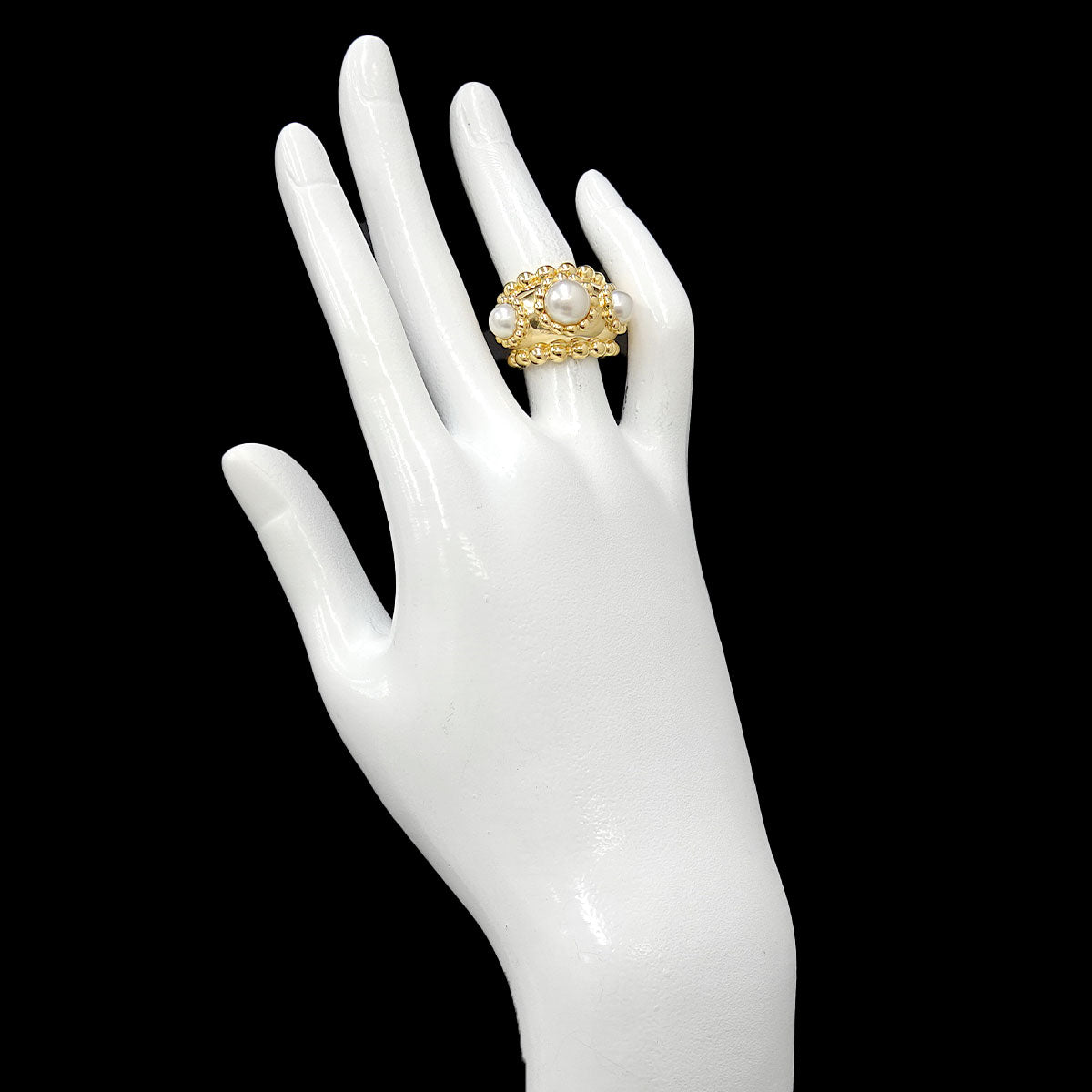 Three ball Akoya Pearl 7.8-5.8mm Ring 18K YG 750 Size4.5-4.75US