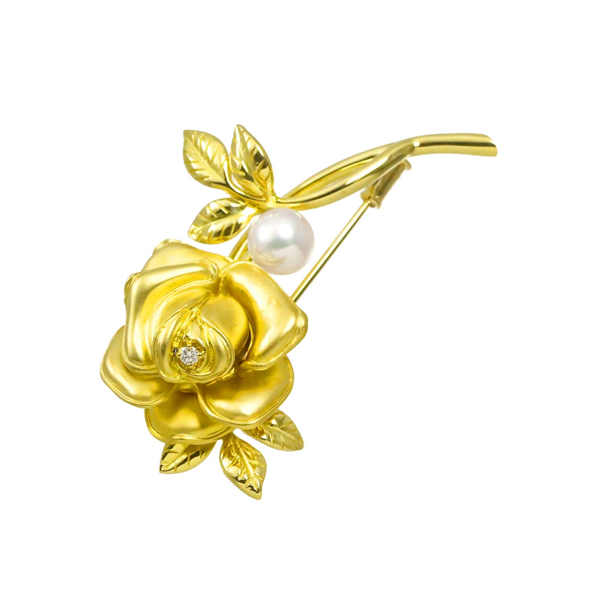 Akoya Pearl 7.2mm Diamond Brooch 18K YG 750