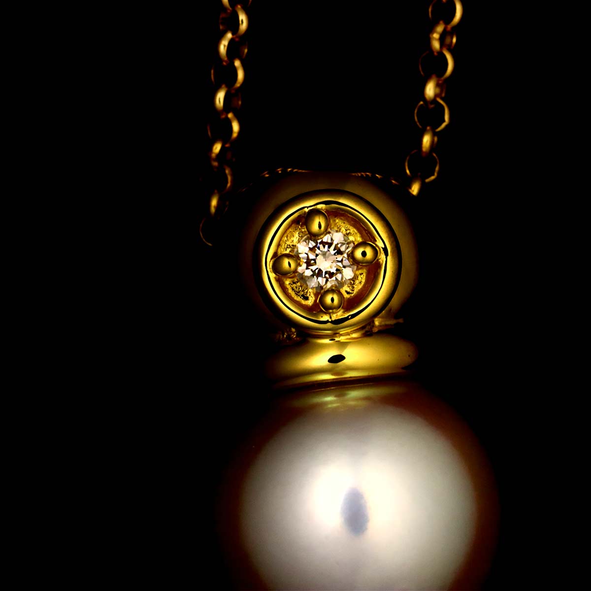 Akoya Pearl 7.3mm Diamond 0.01ct Necklace 18K YG 750