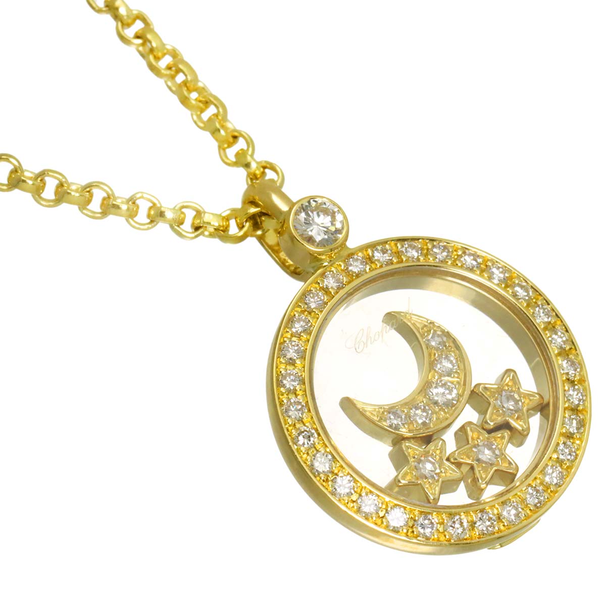 Happy Diamond Moon and Stars Necklace 18K YG 750