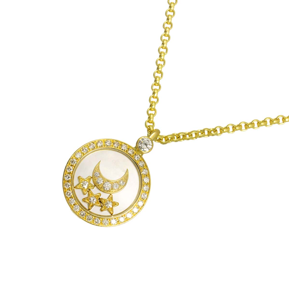 Happy Diamond Moon and Stars Necklace 18K YG 750