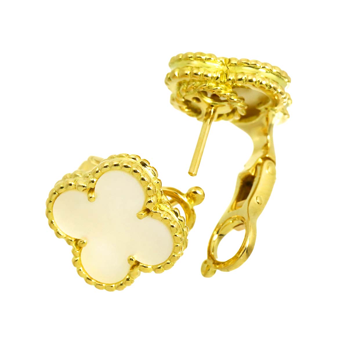 Vintage Alhambra MOP Earrings Pierced 18K YG