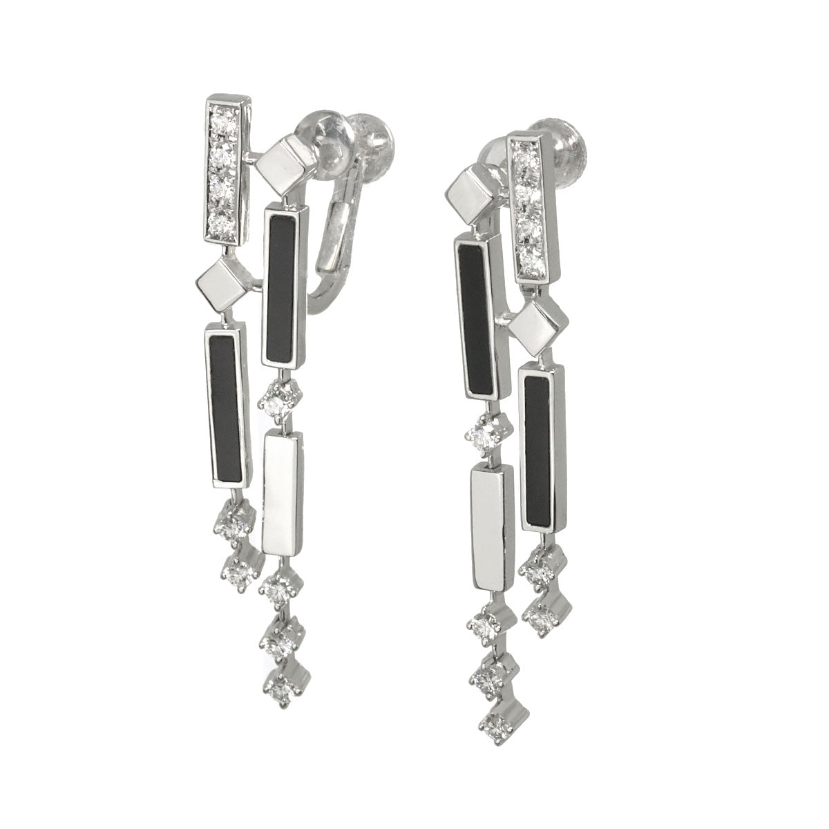 Diamond 0.28ct/0.28ct Onyx Earrings Clip on 18K White Gold 750