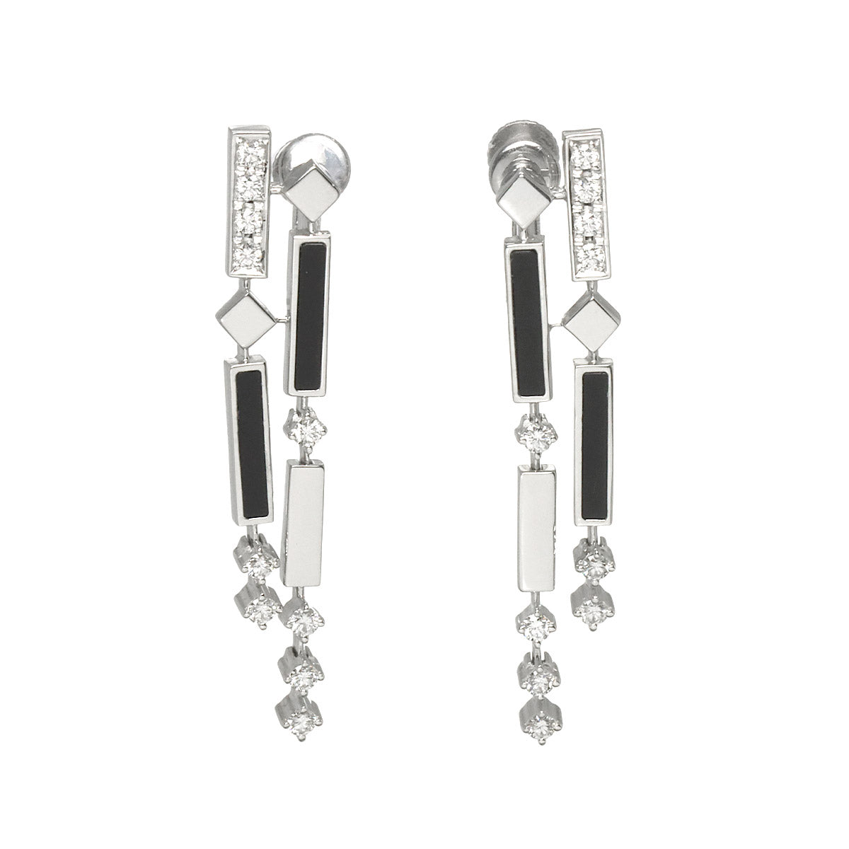 Diamond 0.28ct/0.28ct Onyx Earrings Clip on 18K White Gold 750