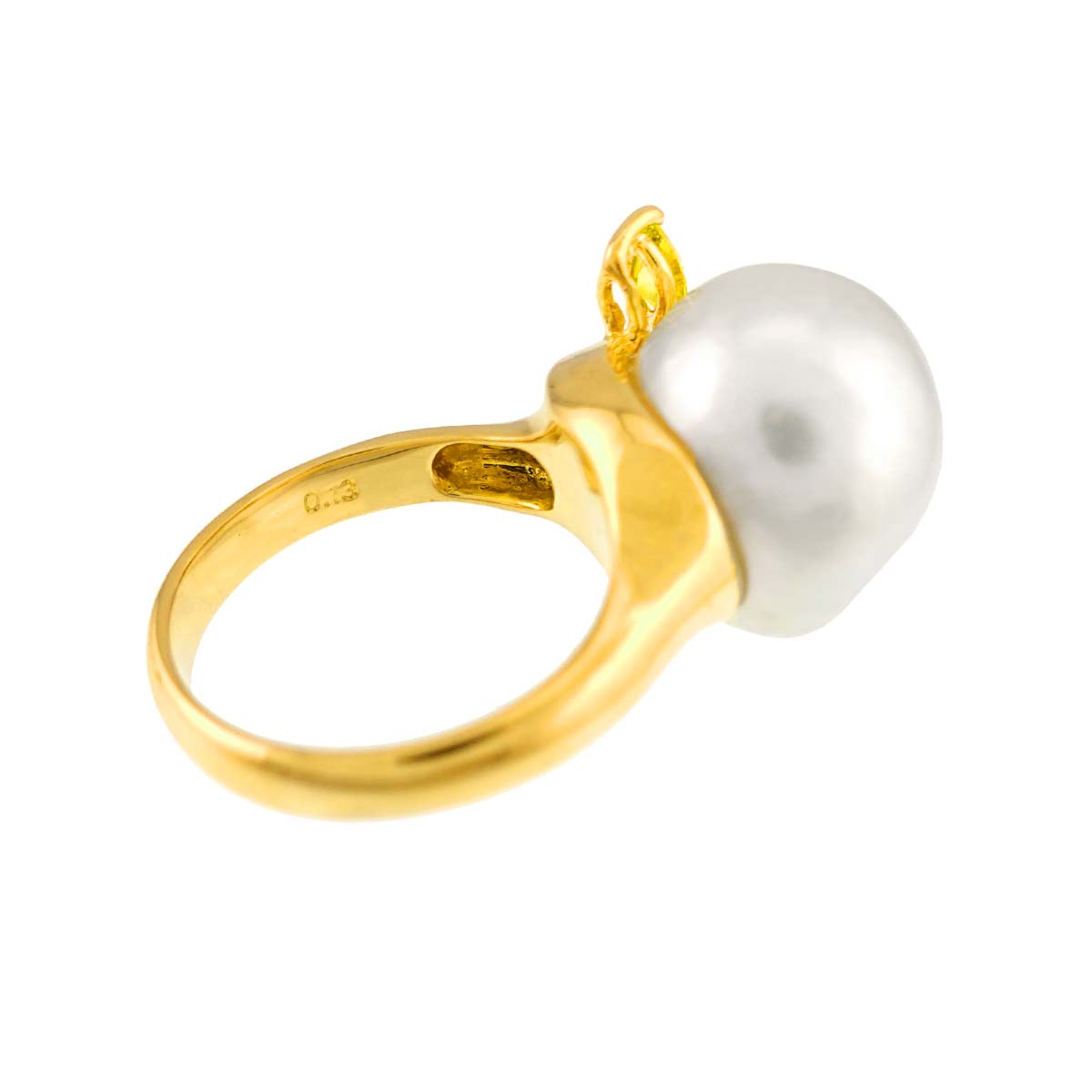Baroque Pearl Diamond 0.13ct Ring 18K YG 750 5.5-5.75(US)