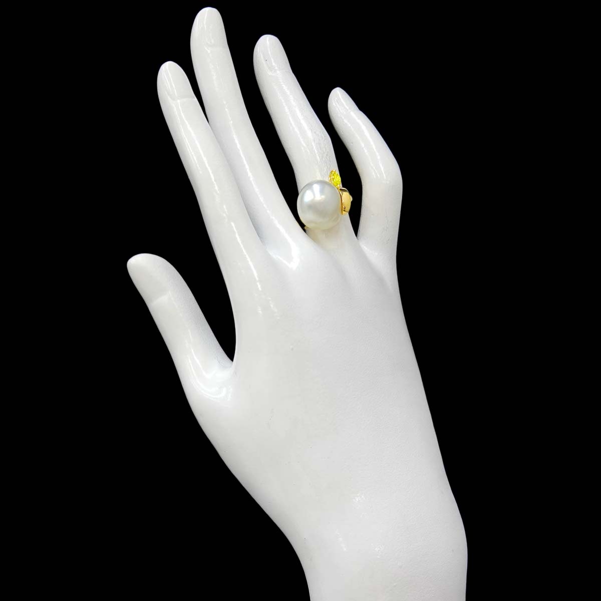 Baroque Pearl Diamond 0.13ct Ring 18K YG 750 5.5-5.75(US)