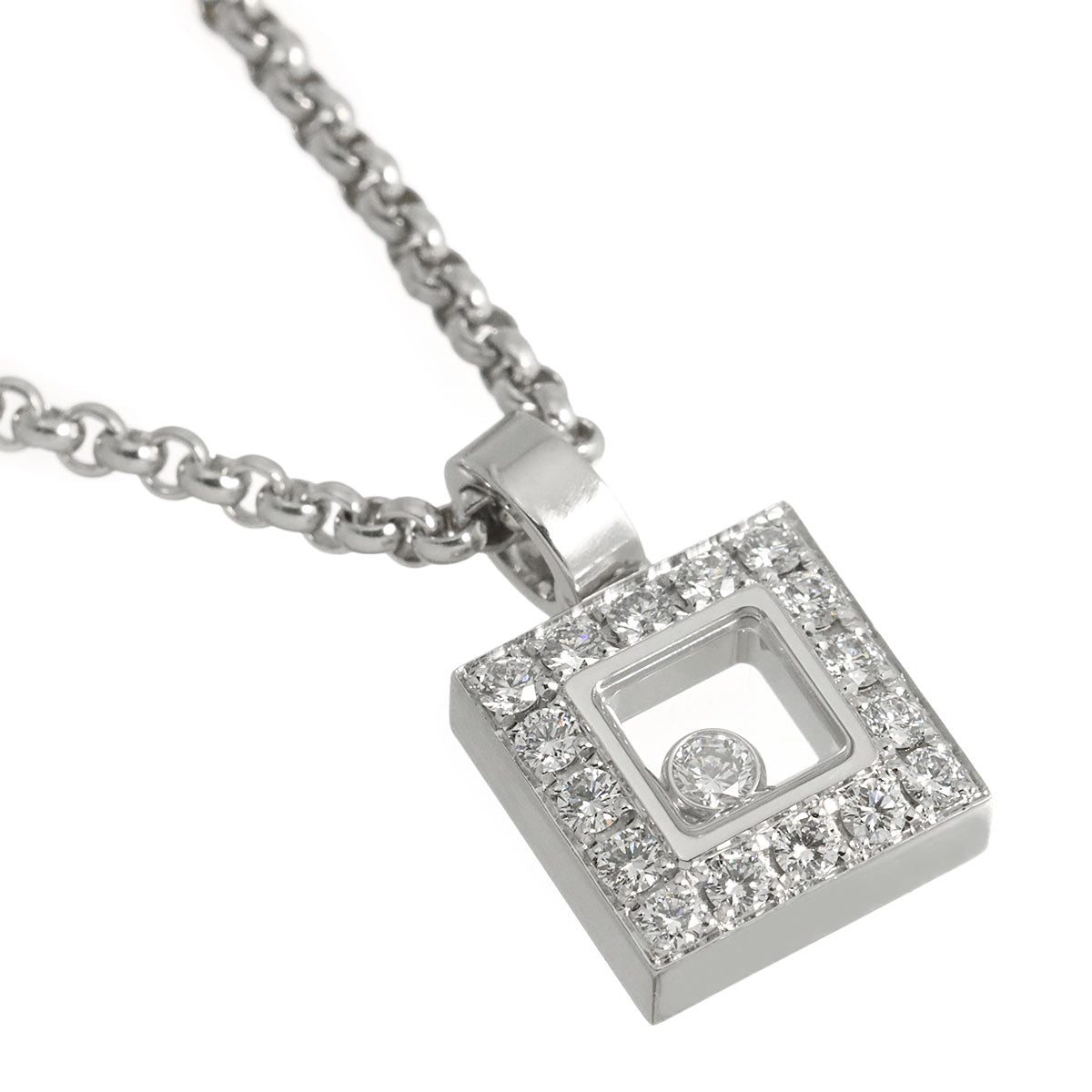 Happy Diamond Square Necklace 18K White Gold 750