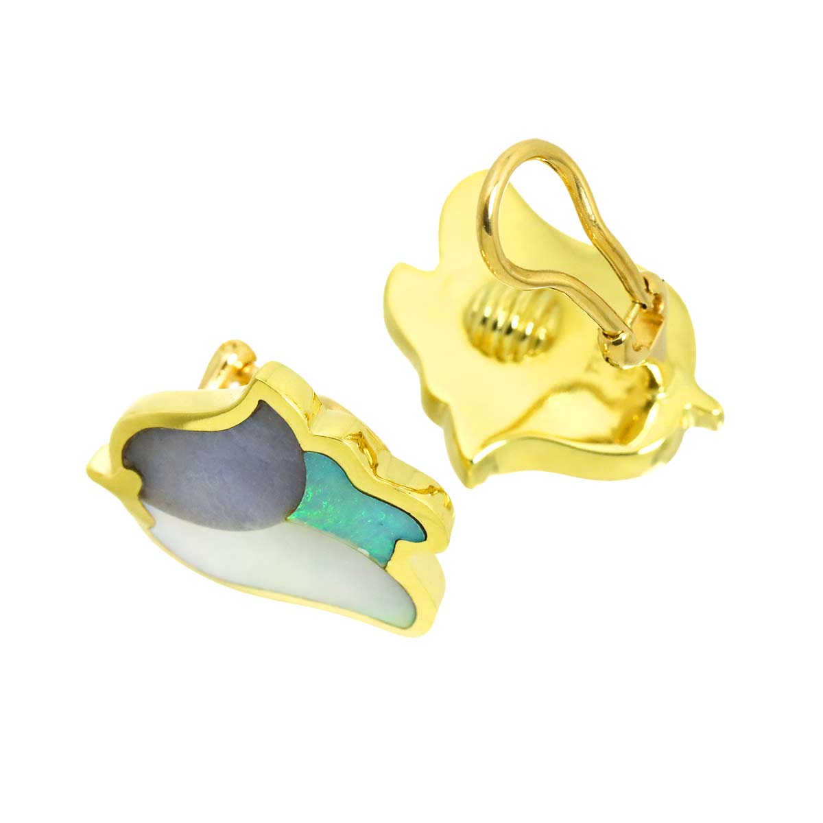 MOP Chalcedony Opal Earrings Clip on 18K Yellow Gold 750