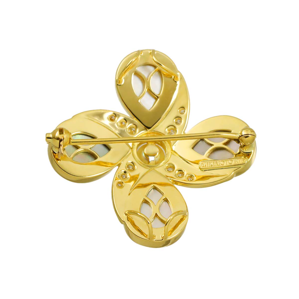 Pique MOP Akoya Pearl 5.3mm Diamond Brooch 18K YG 750