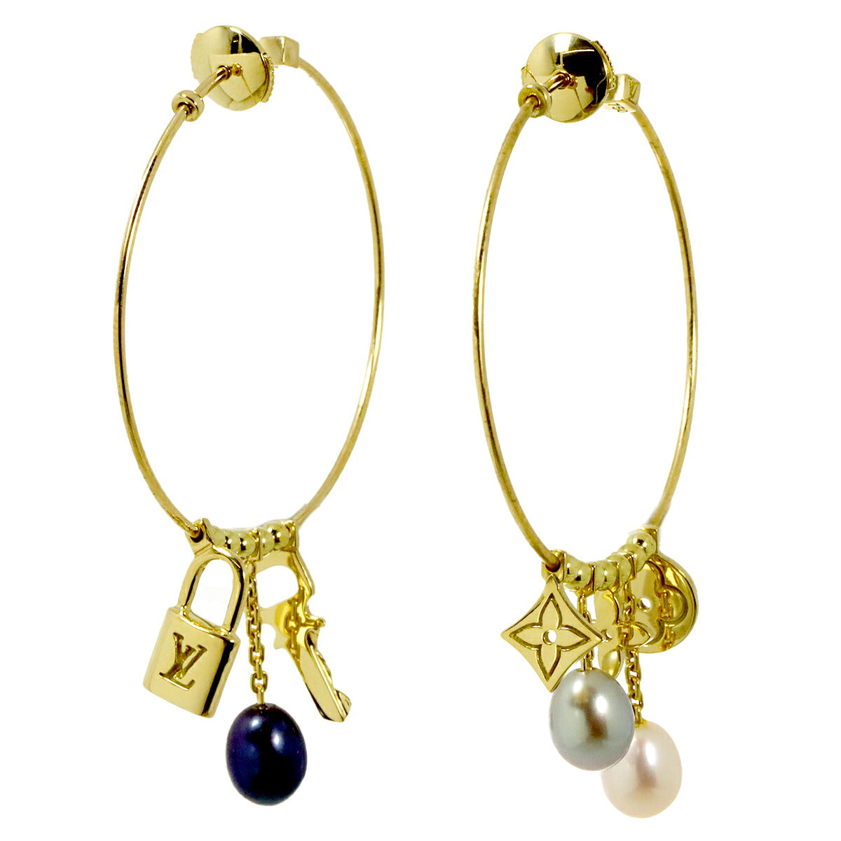 Hoop Freshwater pearl Earrings Pierced 18K YG 750