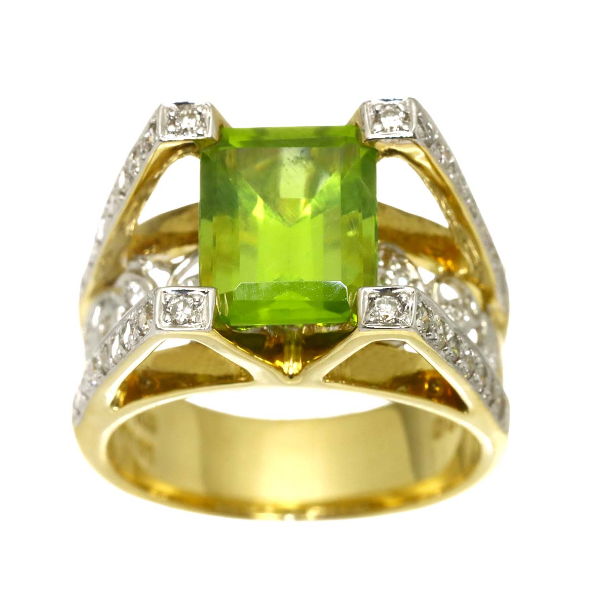 Peridot Diamond 0.52ct Ring 18K YG WG 750 Size6-6.25(US)