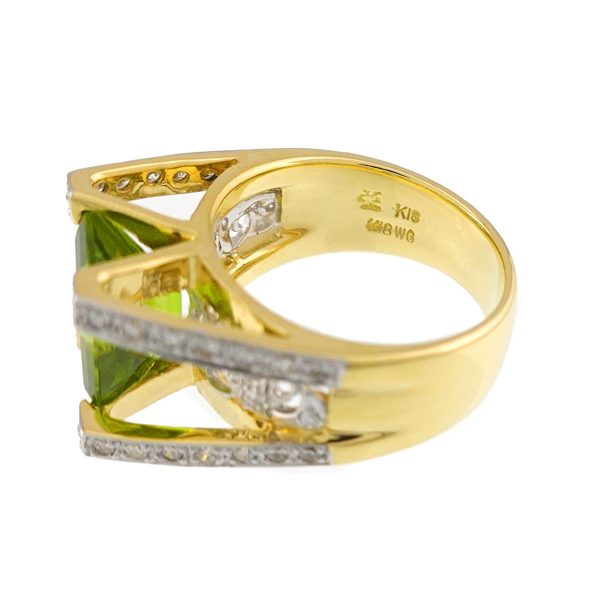 Peridot Diamond 0.52ct Ring 18K YG WG 750 Size6-6.25(US)