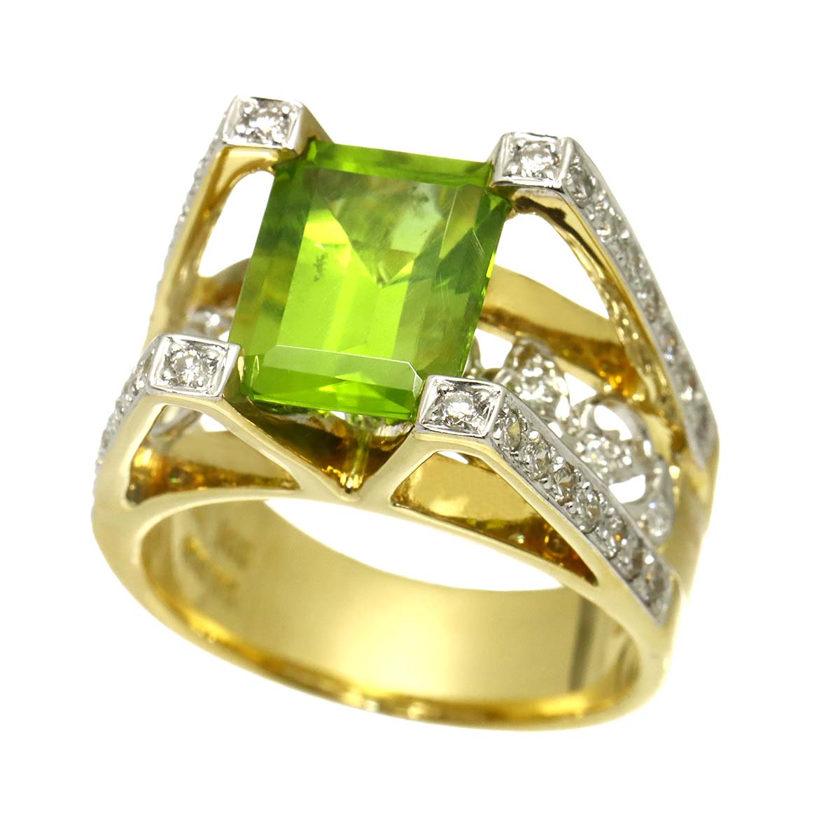 Peridot Diamond 0.52ct Ring 18K YG WG 750 Size6-6.25(US)
