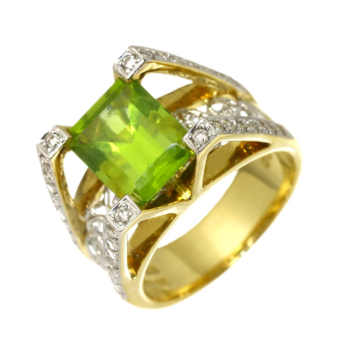 Peridot Diamond 0.52ct Ring 18K YG WG 750 Size6-6.25(US)
