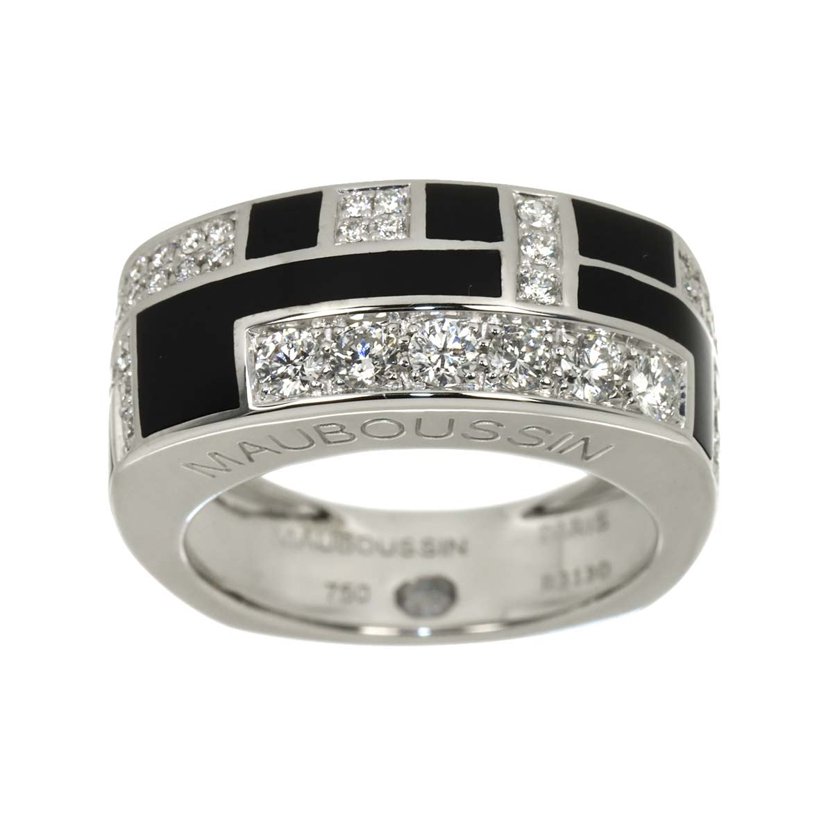 Diamond Enamel Ring 18K WG 750 size7.25(US)