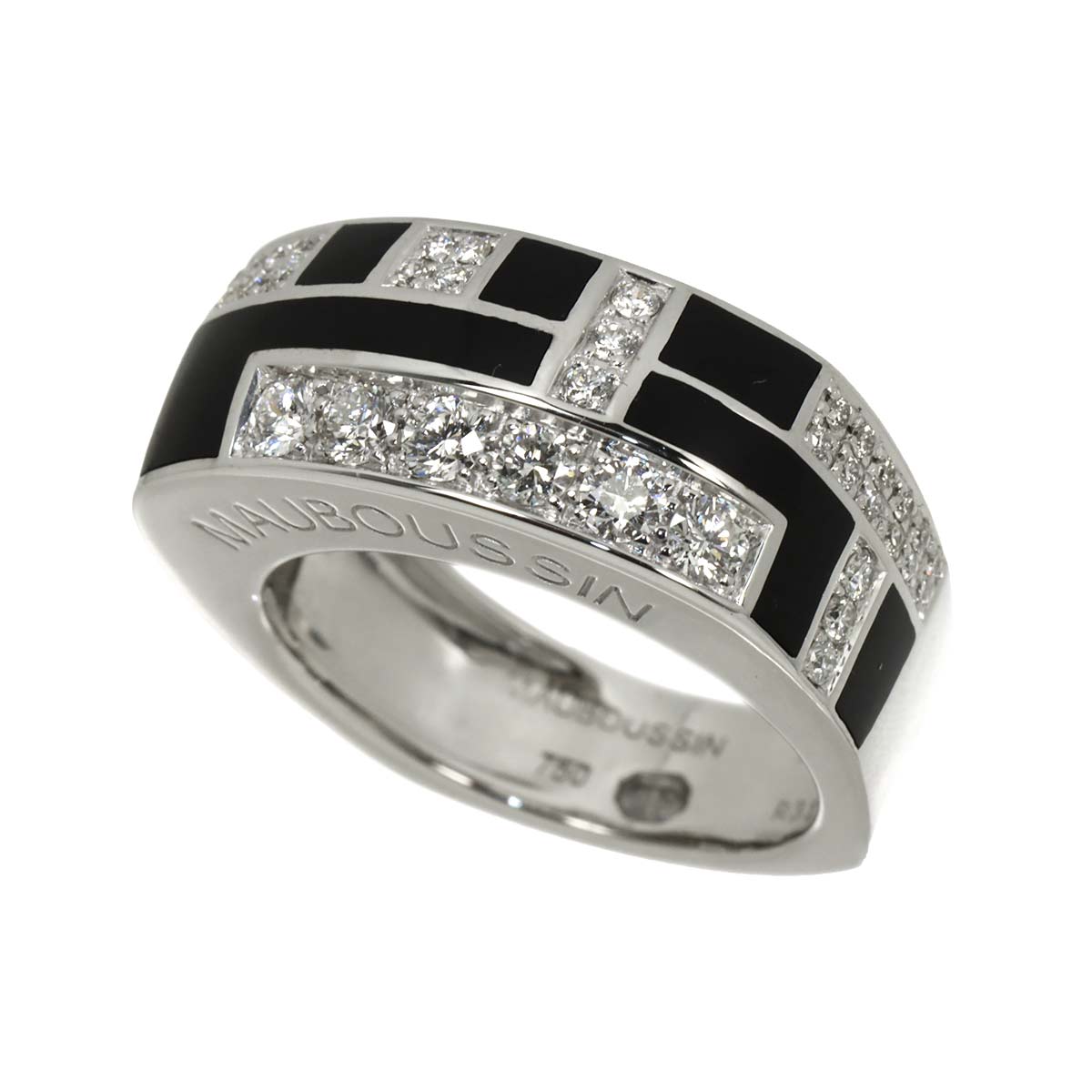 Diamond Enamel Ring 18K WG 750 size7.25(US)