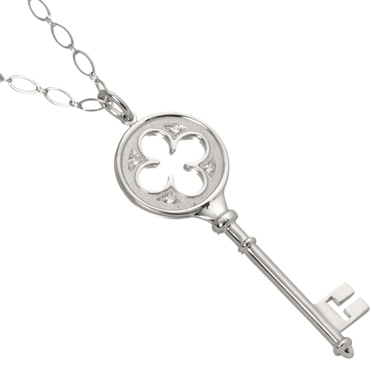 Clover Key Diamond Necklace 18K White Gold 750