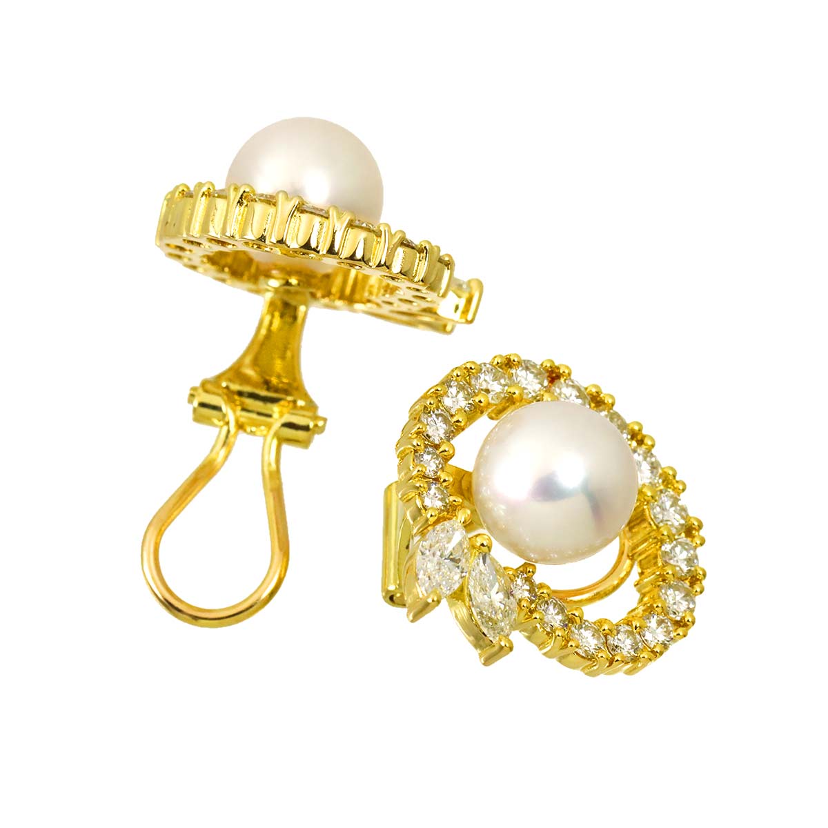 Akoya Pearl 8.2mm Diamond Earrings Clip on 18K YG 750