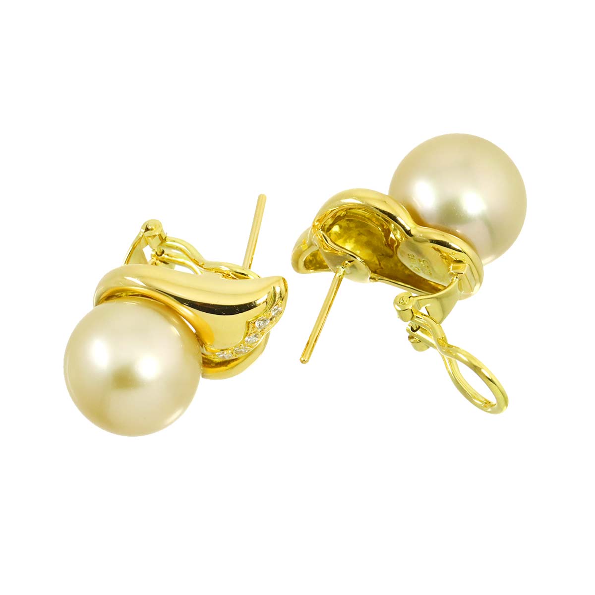 South Sea pearl Diamond Earrings Pierced 18K YG 750