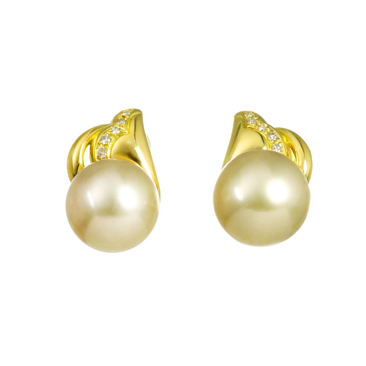 South Sea pearl Diamond Earrings Pierced 18K YG 750