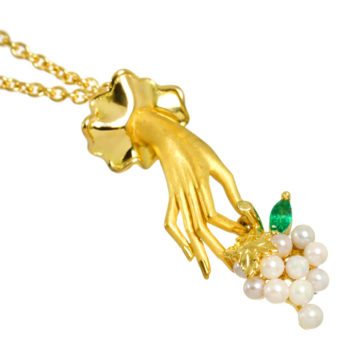 Baby Pearl Emerald Necklace 18K YG 750