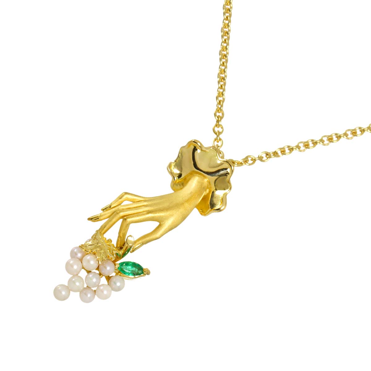 Baby Pearl Emerald Necklace 18K YG 750