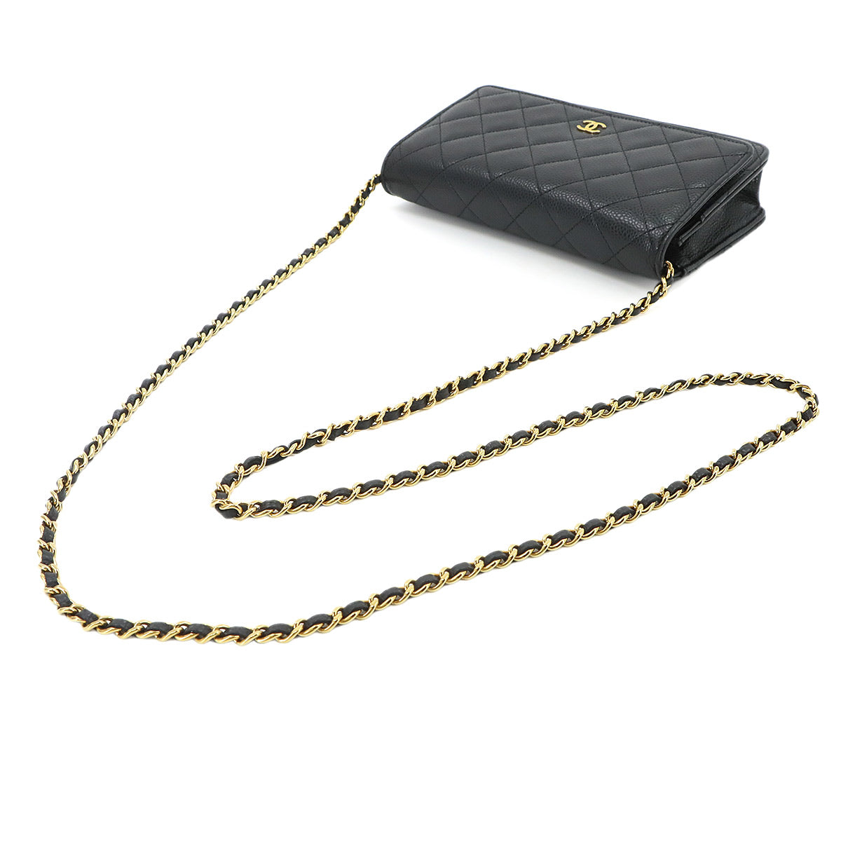 Matelasse Classic Chain Wallet Leather Black AP0250