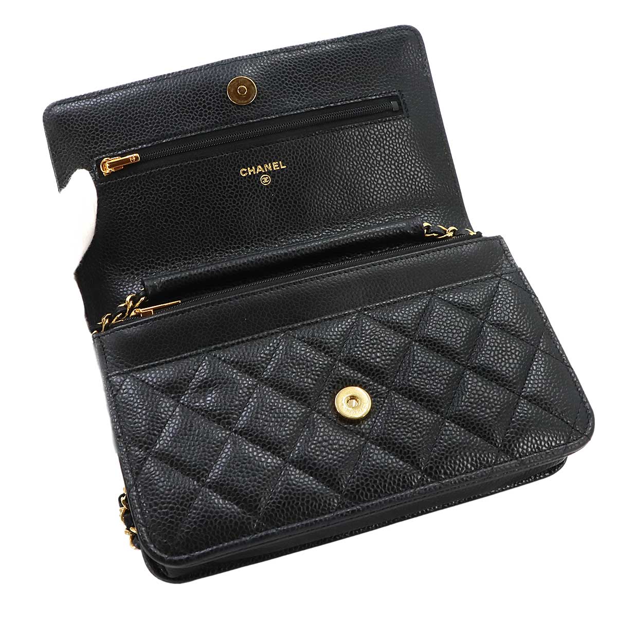 Matelasse Classic Chain Wallet Leather Black AP0250