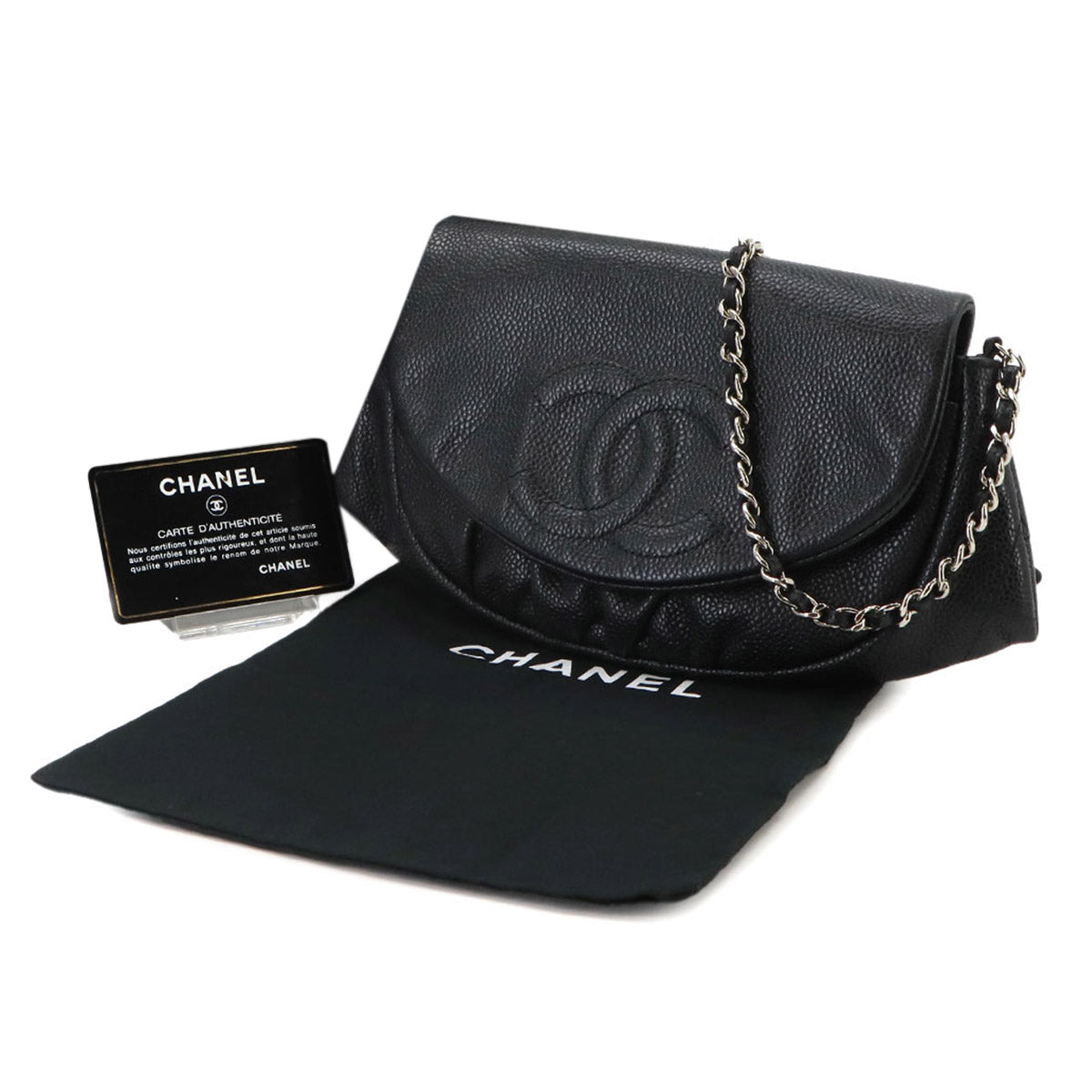 Chain Long Wallet Leather Black Half moon