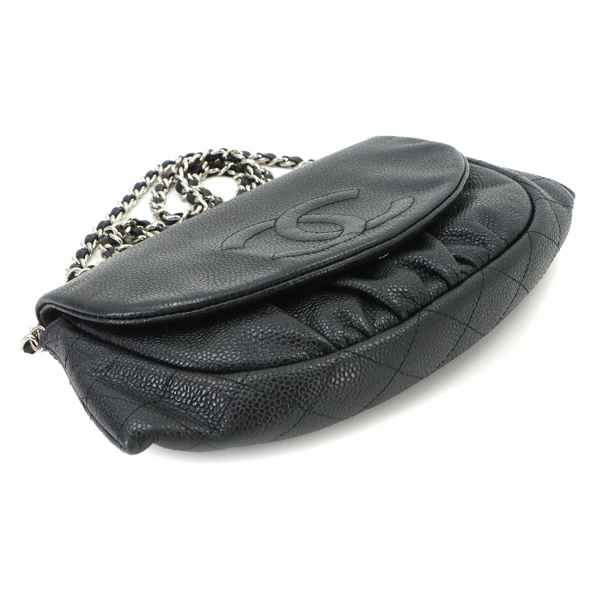 Chain Long Wallet Leather Black Half moon