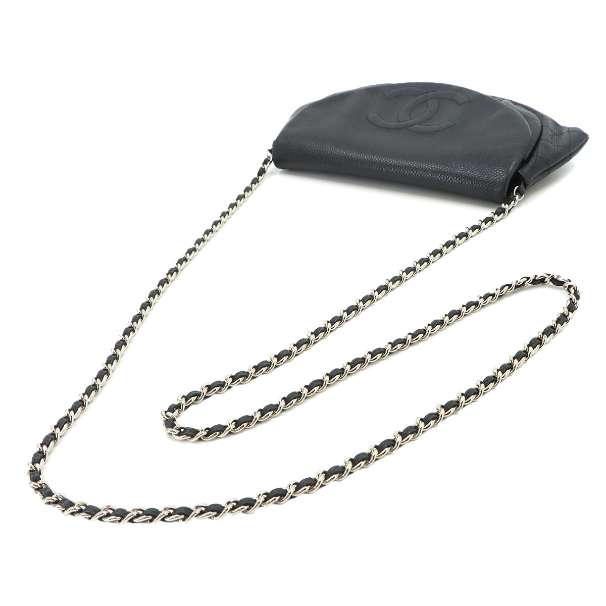 Chain Long Wallet Leather Black Half moon