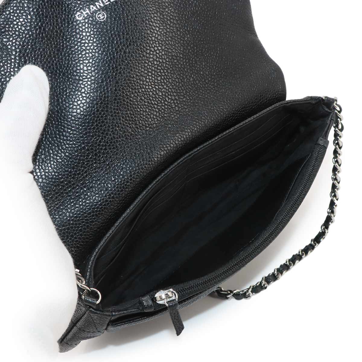 Chain Long Wallet Leather Black Half moon